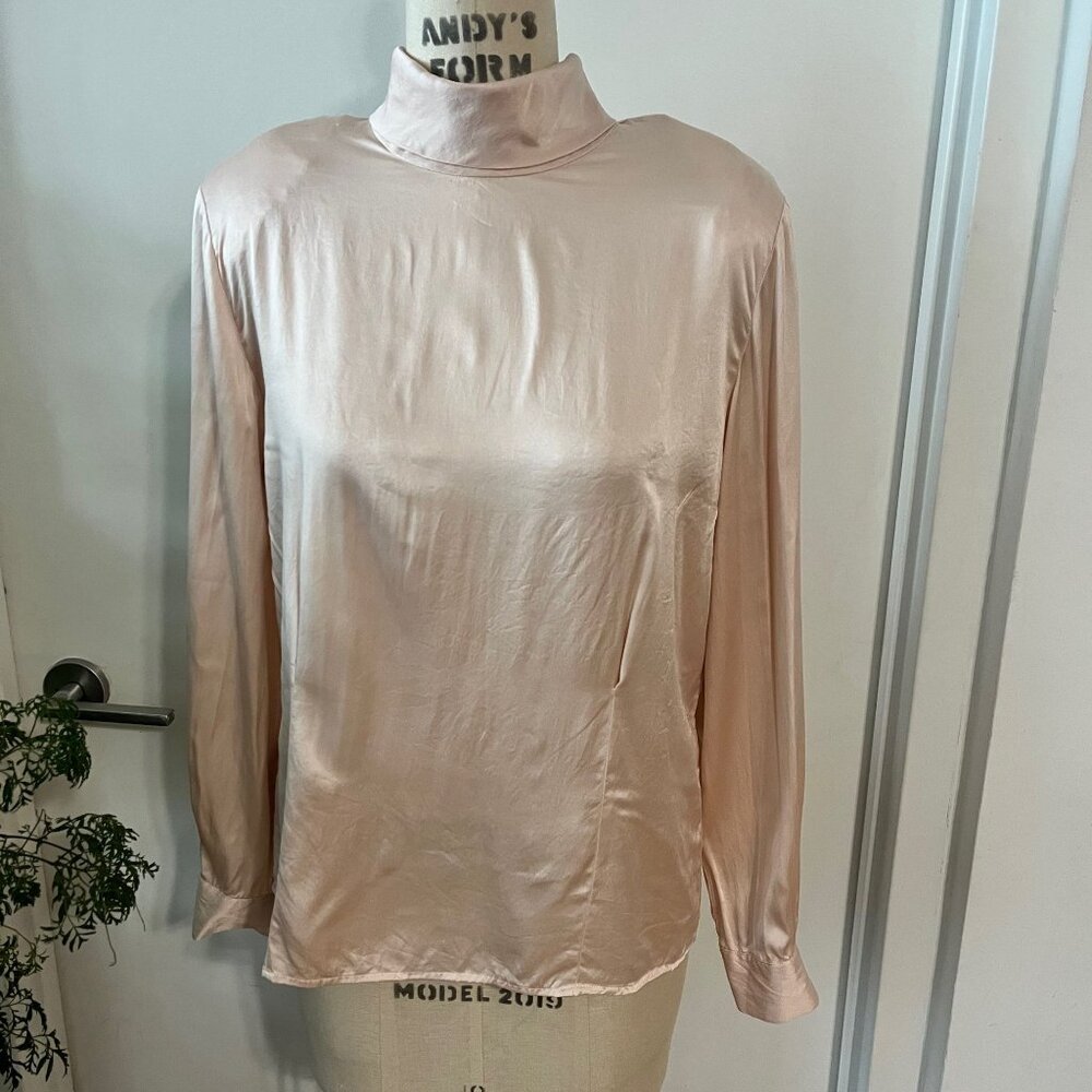 Vintage 80's PENDLETON Silk Light‎ Pink High Collar Blouse Size 12